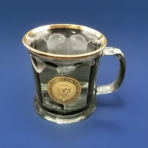 VTG Ronald Reagan Smoked Glass Coffee Tea Mug W/ Gold Rim & Presidential Seal